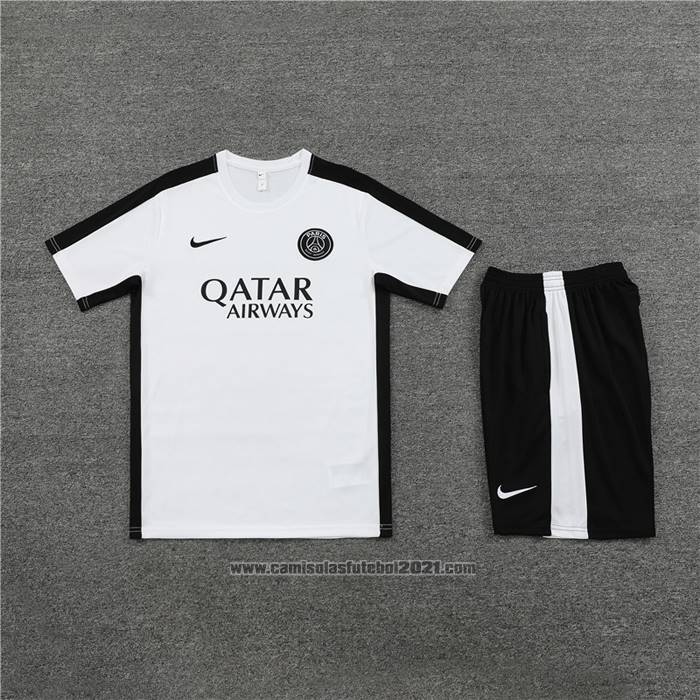 Fato de Treino Paris Saint-Germain Manga Curta 2023-2024 Branco - Calcas Curta